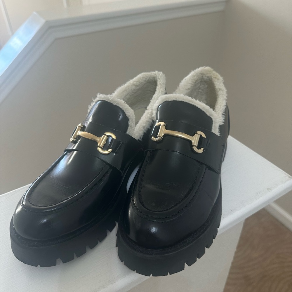 Steve Madden Black Loafers with Gold Accent